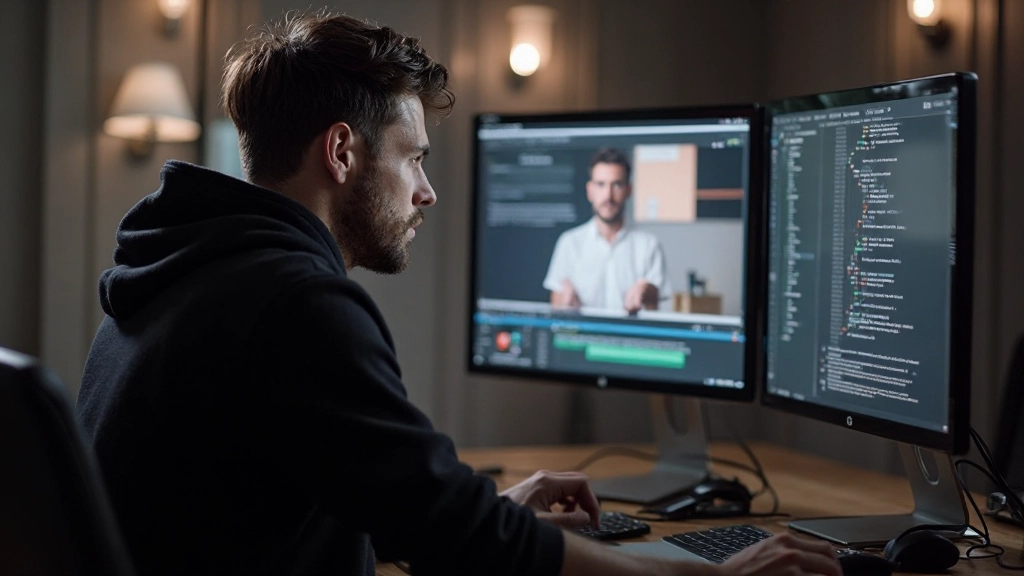 Criador de conteúdo editando vídeo em estúdio profissional